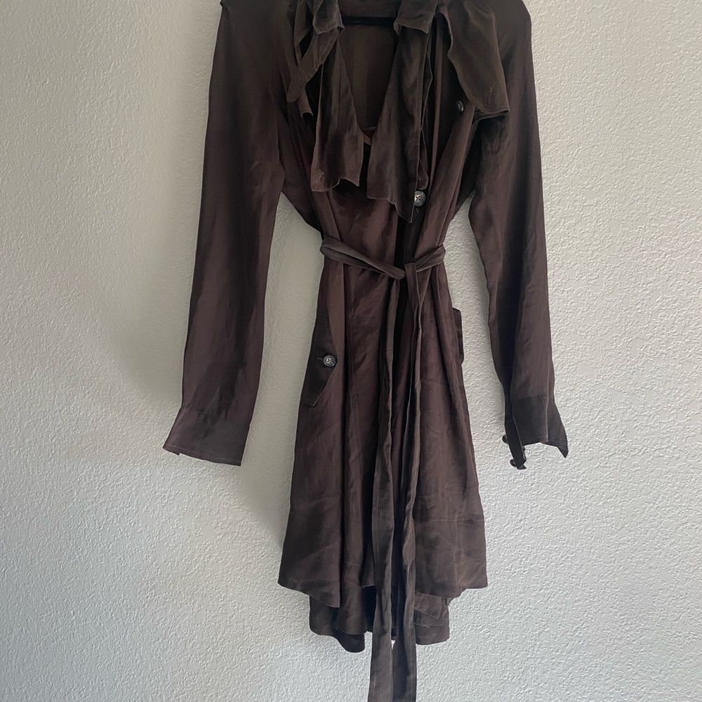 AllSaints 100% Silk Mini Shirt Dress - Brown (Used, Great Shape!) - Picture 5 of 6